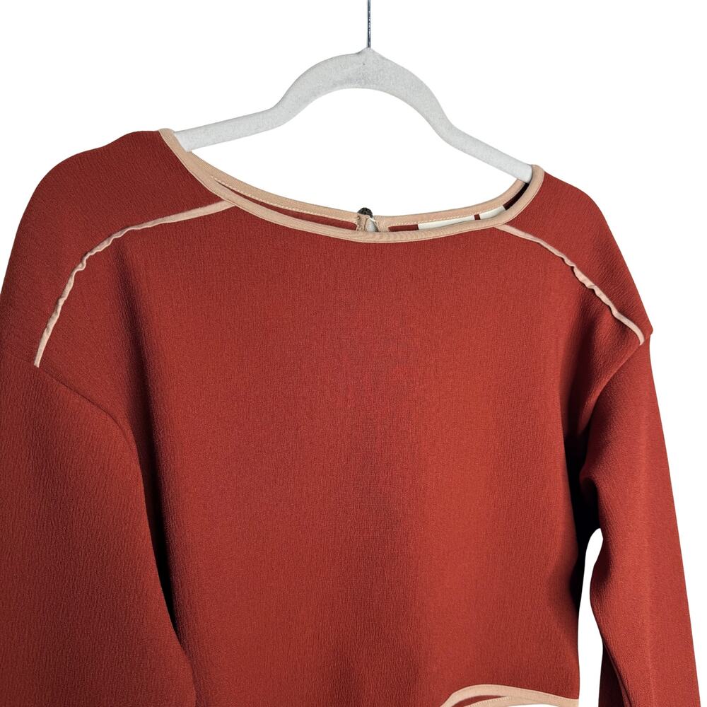 Anthropologie Maeve Contrast Trim Cropped Long Sleeve Top Size 2 Preppy Fall New - Picture 2 of 11